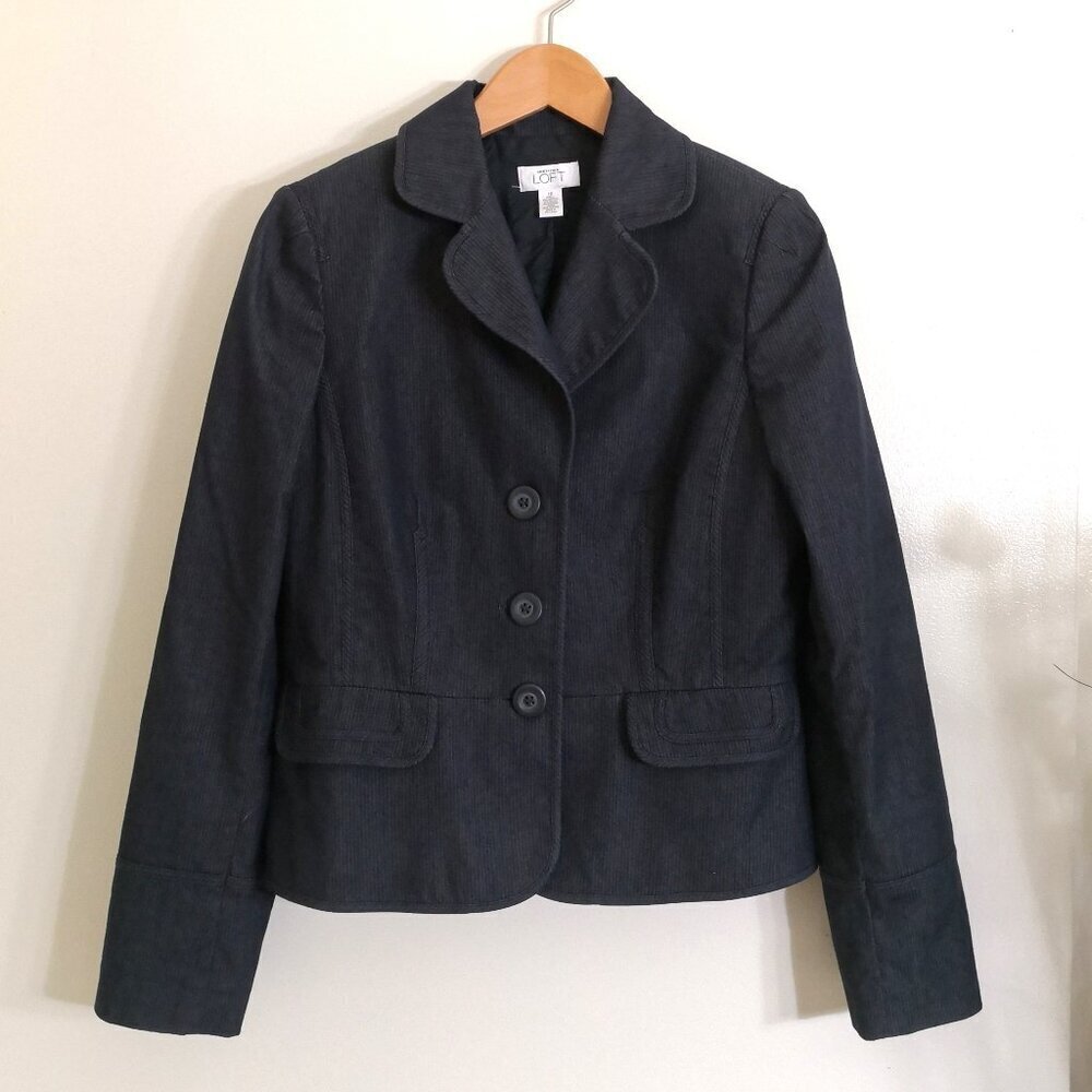 Like New LOFT Cotton Blend‎ Pinstripe Peplum Blazer Black/Gray Size 10
